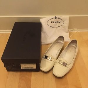 Prada white leather loafers